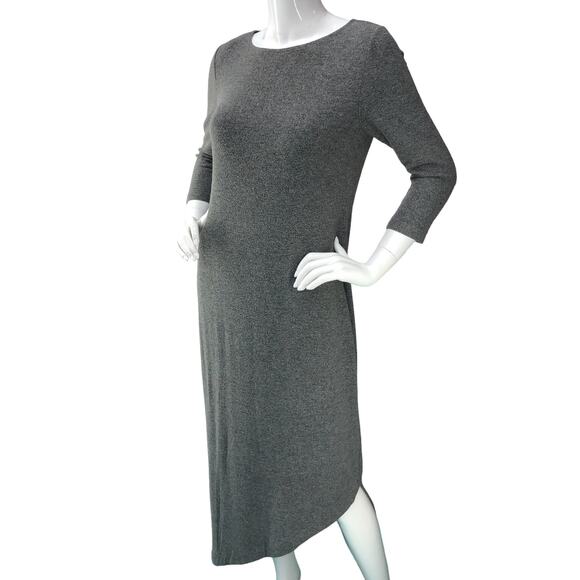 Chicos Womens Size 00 US 2 Heathered Shift Dress Midi Gray Stretch Crew Neck - Picture 1 of 16